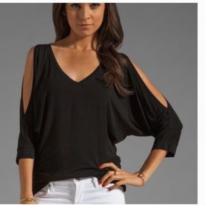 Michael Stars Black Cold Shoulder 3/4 Sleeve Top